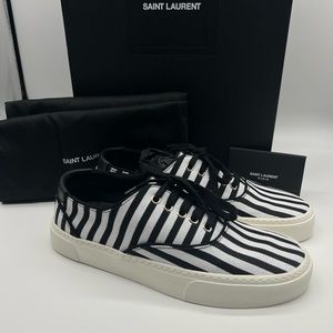 Saint Laurent Venice White Black Striped Canvas Low Sneakers